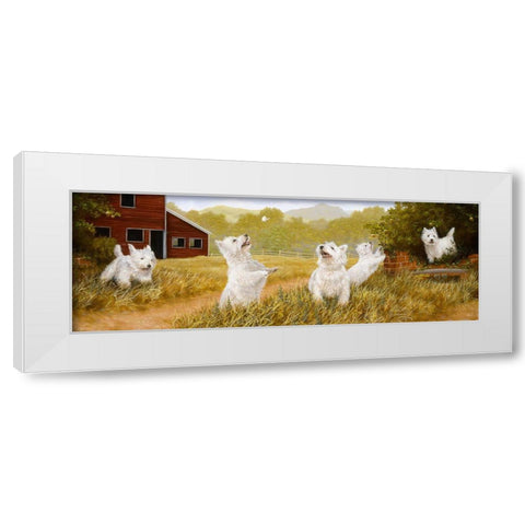 Westie Panorama White Modern Wood Framed Art Print by Silver, John