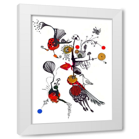 Accordian Creatures White Modern Wood Framed Art Print by Kwerki Studios