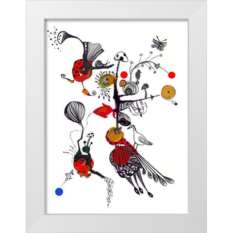 Accordian Creatures White Modern Wood Framed Art Print by Kwerki Studios