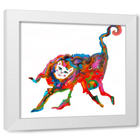 Cat 5 Legs White Modern Wood Framed Art Print by Kwerki Studios