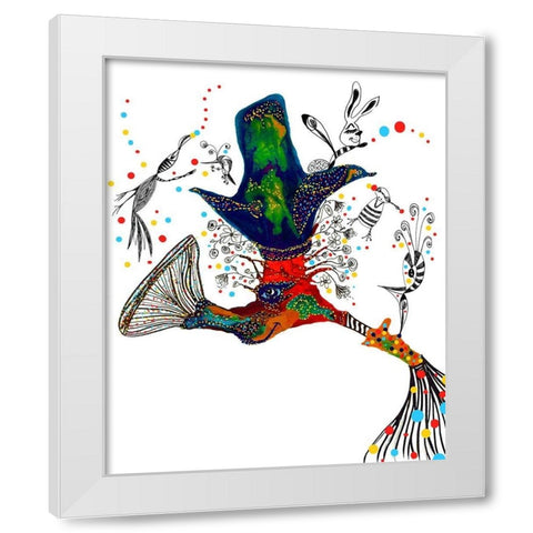 Hornblower With Seal Hat White Modern Wood Framed Art Print by Kwerki Studios