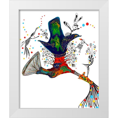 Hornblower With Seal Hat White Modern Wood Framed Art Print by Kwerki Studios