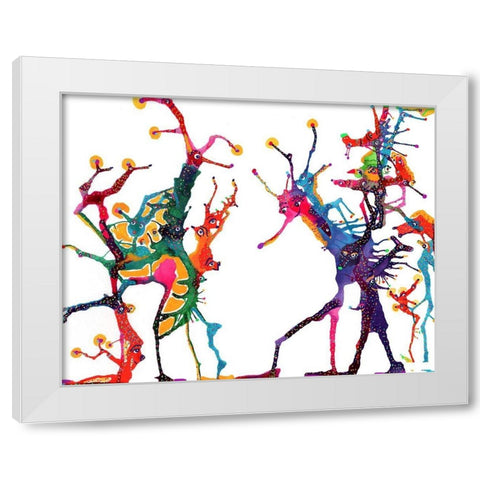 Mr. Grasshopper And Friends White Modern Wood Framed Art Print by Kwerki Studios