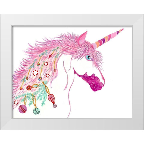 Christmas Unicorn White Modern Wood Framed Art Print by Kwerki Studios
