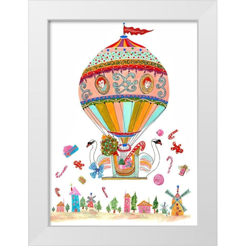 Ornament Hot Air Balloon White Modern Wood Framed Art Print by Kwerki Studios