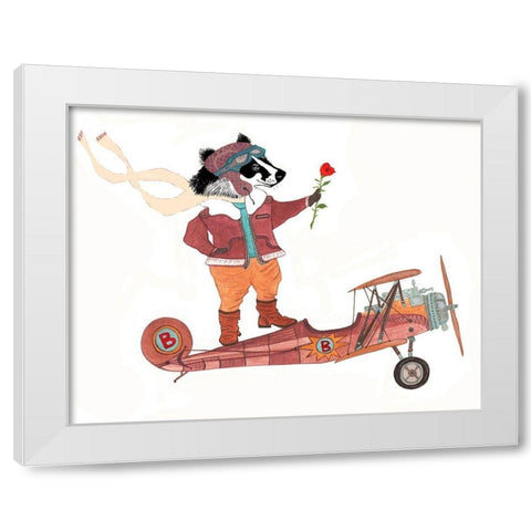 Badger Pilot White Modern Wood Framed Art Print by Kwerki Studios