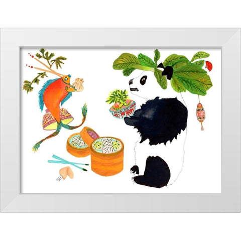 Bok Choy Panda Chopstix Fish White Modern Wood Framed Art Print by Kwerki Studios