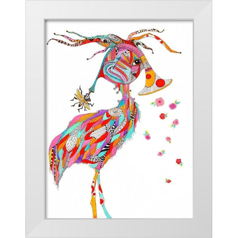 French Horn Bird White Modern Wood Framed Art Print by Kwerki Studios