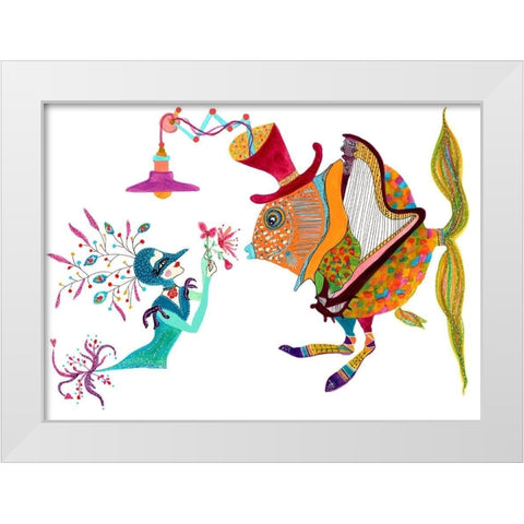 Harp Fishman White Modern Wood Framed Art Print by Kwerki Studios