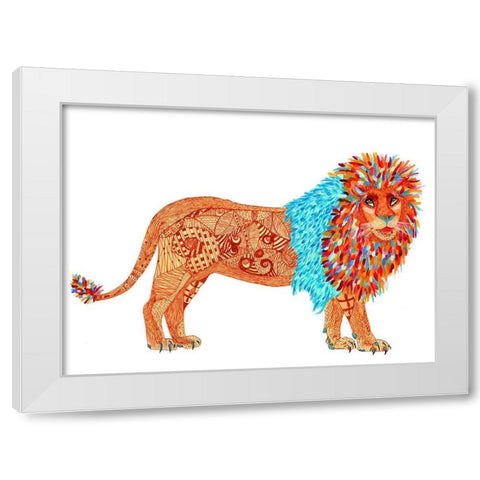 Jeffery Lion White Modern Wood Framed Art Print by Kwerki Studios