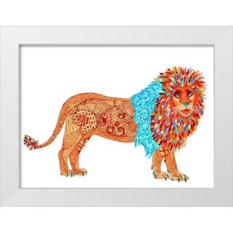 Jeffery Lion White Modern Wood Framed Art Print by Kwerki Studios