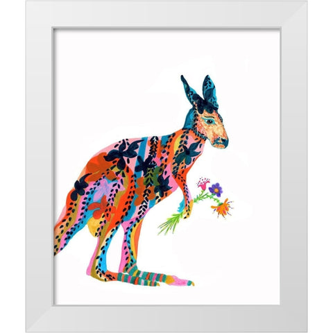 Marloo Kangaroo White Modern Wood Framed Art Print by Kwerki Studios