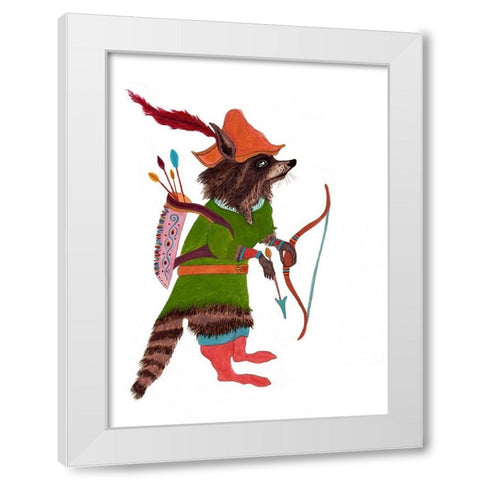 Robinhood Racoon White Modern Wood Framed Art Print by Kwerki Studios