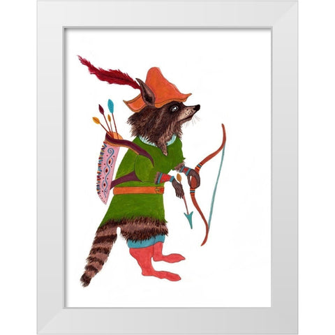 Robinhood Racoon White Modern Wood Framed Art Print by Kwerki Studios