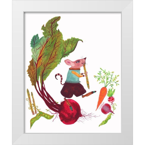 Sigmund and Asparagus Flute White Modern Wood Framed Art Print by Kwerki Studios
