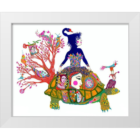 Tortoise Carnival White Modern Wood Framed Art Print by Kwerki Studios