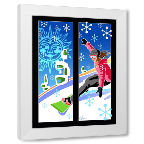 Snowboarder White Modern Wood Framed Art Print by Hunter, Larry
