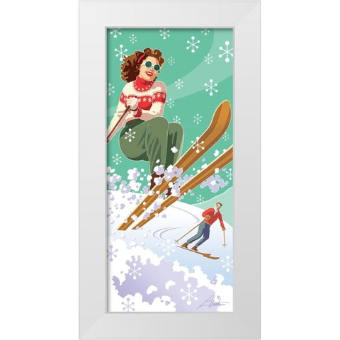 Vintage Skiers White Modern Wood Framed Art Print by Hunter, Larry