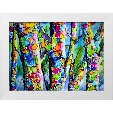 Birches with Bling White Modern Wood Framed Art Print by Art by Leslie Franklin