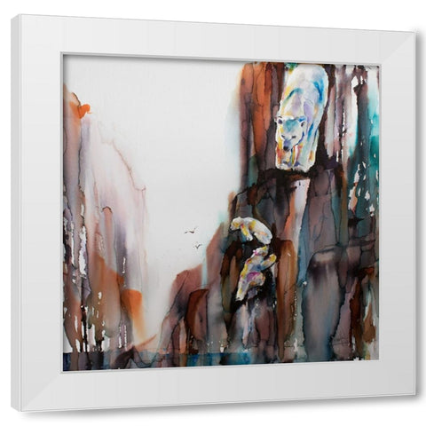 Bears on the Rocks White Modern Wood Framed Art Print by Art by Leslie Franklin