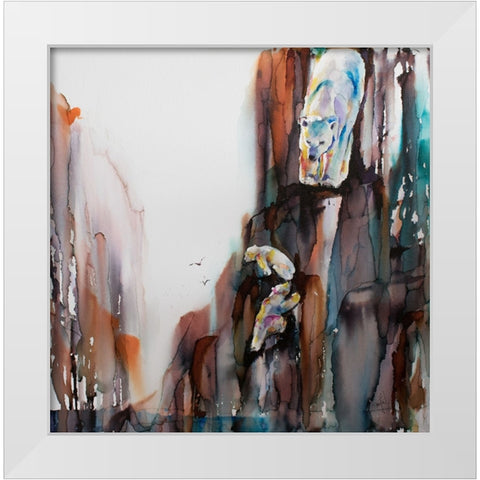 Bears on the Rocks White Modern Wood Framed Art Print by Art by Leslie Franklin