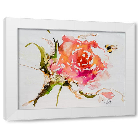 Buzy Pollinating White Modern Wood Framed Art Print by Art by Leslie Franklin