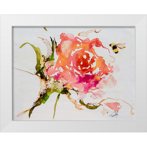 Buzy Pollinating White Modern Wood Framed Art Print by Art by Leslie Franklin