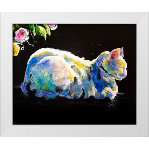Catio White Modern Wood Framed Art Print by Art by Leslie Franklin