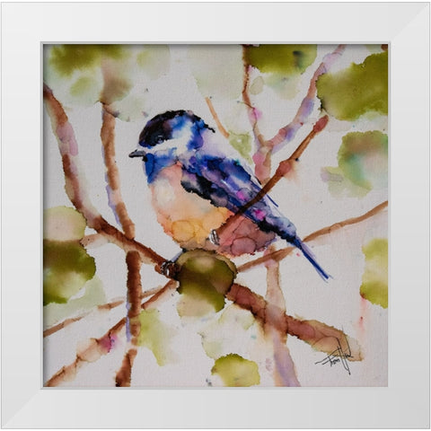 Chickadee Dee Dee White Modern Wood Framed Art Print by Art by Leslie Franklin