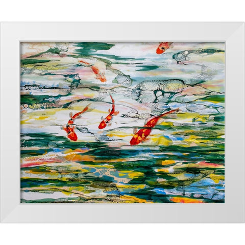 Koi Pond White Modern Wood Framed Art Print by Art by Leslie Franklin