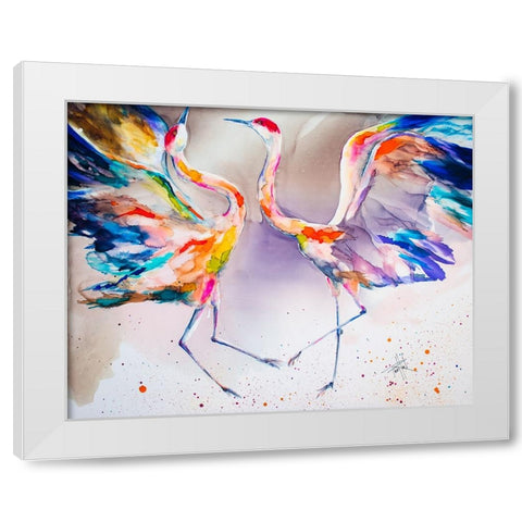 The Dating Crane White Modern Wood Framed Art Print by Art by Leslie Franklin