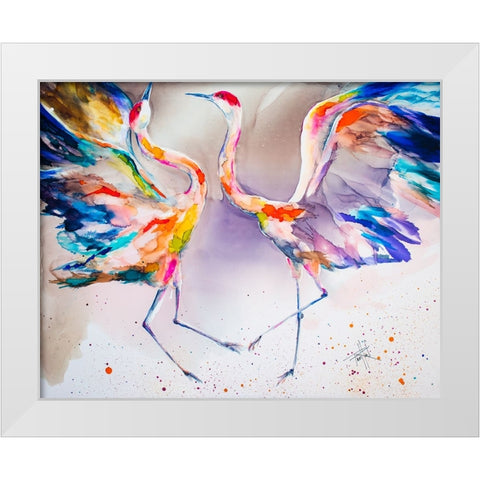 The Dating Crane White Modern Wood Framed Art Print by Art by Leslie Franklin