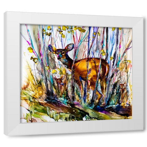 Oh Deer Me, I See Three White Modern Wood Framed Art Print by Art by Leslie Franklin