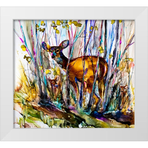 Oh Deer Me, I See Three White Modern Wood Framed Art Print by Art by Leslie Franklin