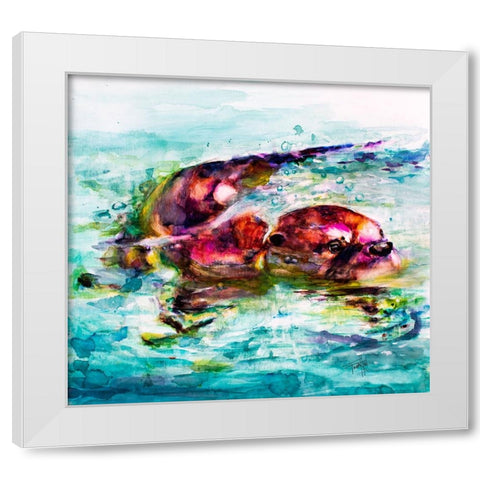 Water Otter White Modern Wood Framed Art Print by Art by Leslie Franklin