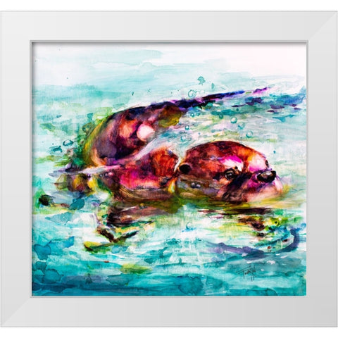 Water Otter White Modern Wood Framed Art Print by Art by Leslie Franklin