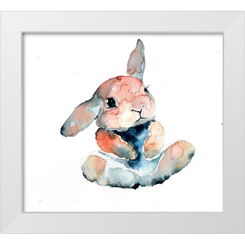 Color Trend sitting bunny White Modern Wood Framed Art Print by Art by Leslie Franklin