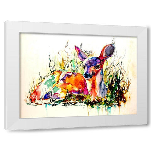 Flora And Fawna White Modern Wood Framed Art Print by Art by Leslie Franklin