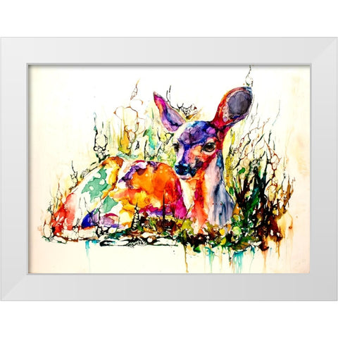 Flora And Fawna White Modern Wood Framed Art Print by Art by Leslie Franklin
