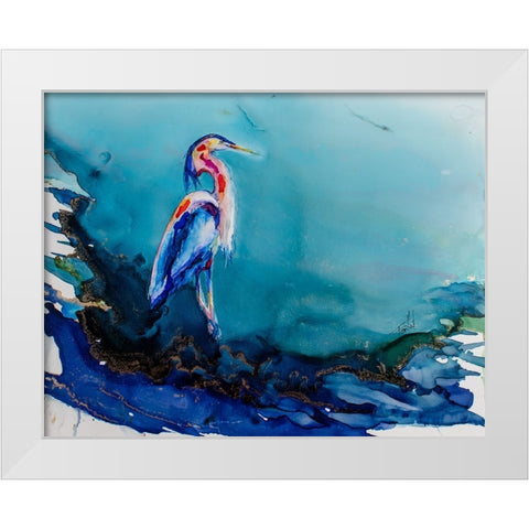 Heron There White Modern Wood Framed Art Print by Art by Leslie Franklin