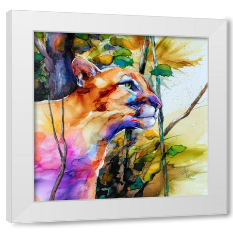 Puma Concolor White Modern Wood Framed Art Print by Art by Leslie Franklin