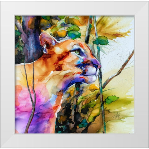 Puma Concolor White Modern Wood Framed Art Print by Art by Leslie Franklin