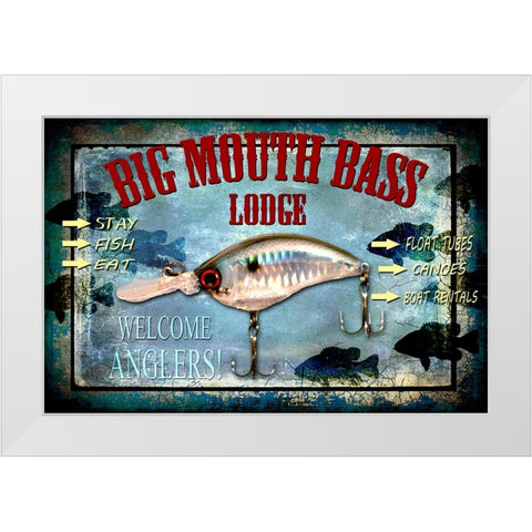Fishing - Big Mouth Lodge White Modern Wood Framed Art Print by LightBoxJournal
