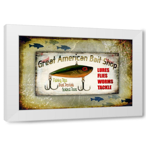 Fishing - Bait Shop White Modern Wood Framed Art Print by LightBoxJournal
