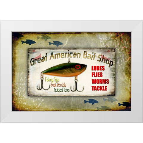 Fishing - Bait Shop White Modern Wood Framed Art Print by LightBoxJournal