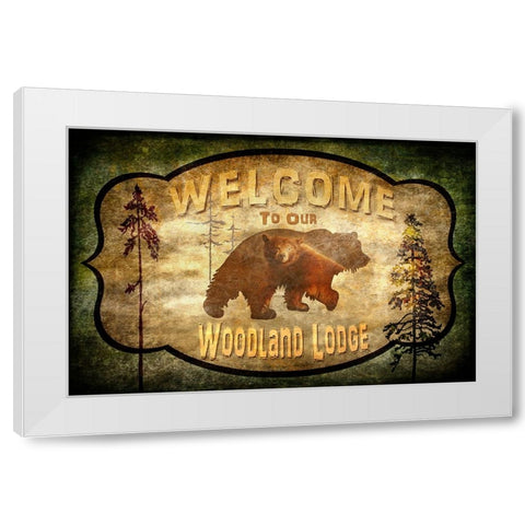 Welcome_Lodge Bear White Modern Wood Framed Art Print by LightBoxJournal