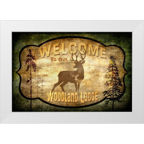 Welcome_Lodge Deer White Modern Wood Framed Art Print by LightBoxJournal
