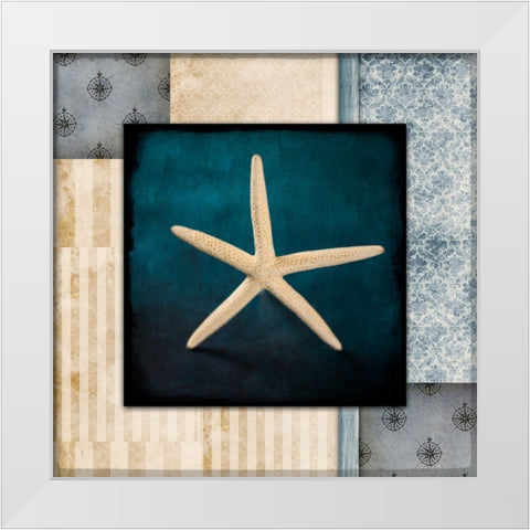 Blue Sea Starfish White Modern Wood Framed Art Print by LightBoxJournal