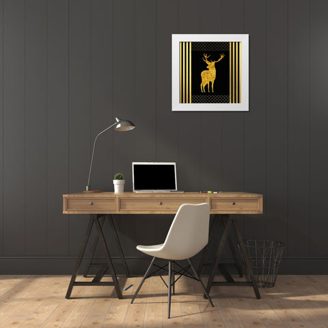 Black And Gold - Feathered Fashion Stag White Modern Wood Framed Art Print by LightBoxJournal