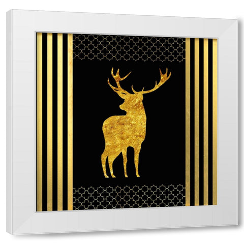 Black And Gold - Feathered Fashion Stag White Modern Wood Framed Art Print by LightBoxJournal